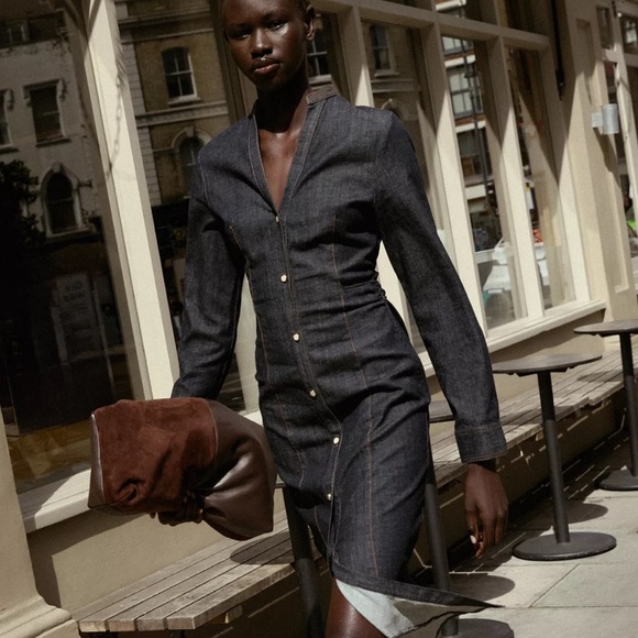 Zara Denim Long Sleeve Button Front Dress Size Medium - Picture 2 of 5